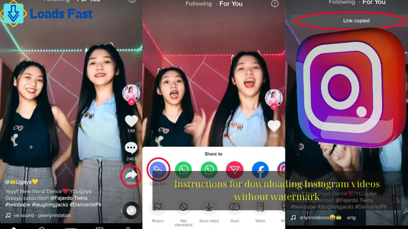 Instructions for downloading Instagram videos without watermark